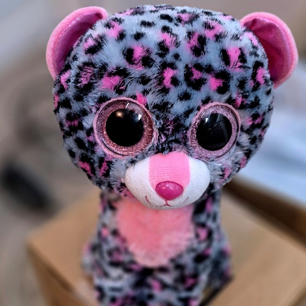 Ty Tasha‎ Grey Pink Leopard Beanie Boos Plush Cat Med 8 inch 36163